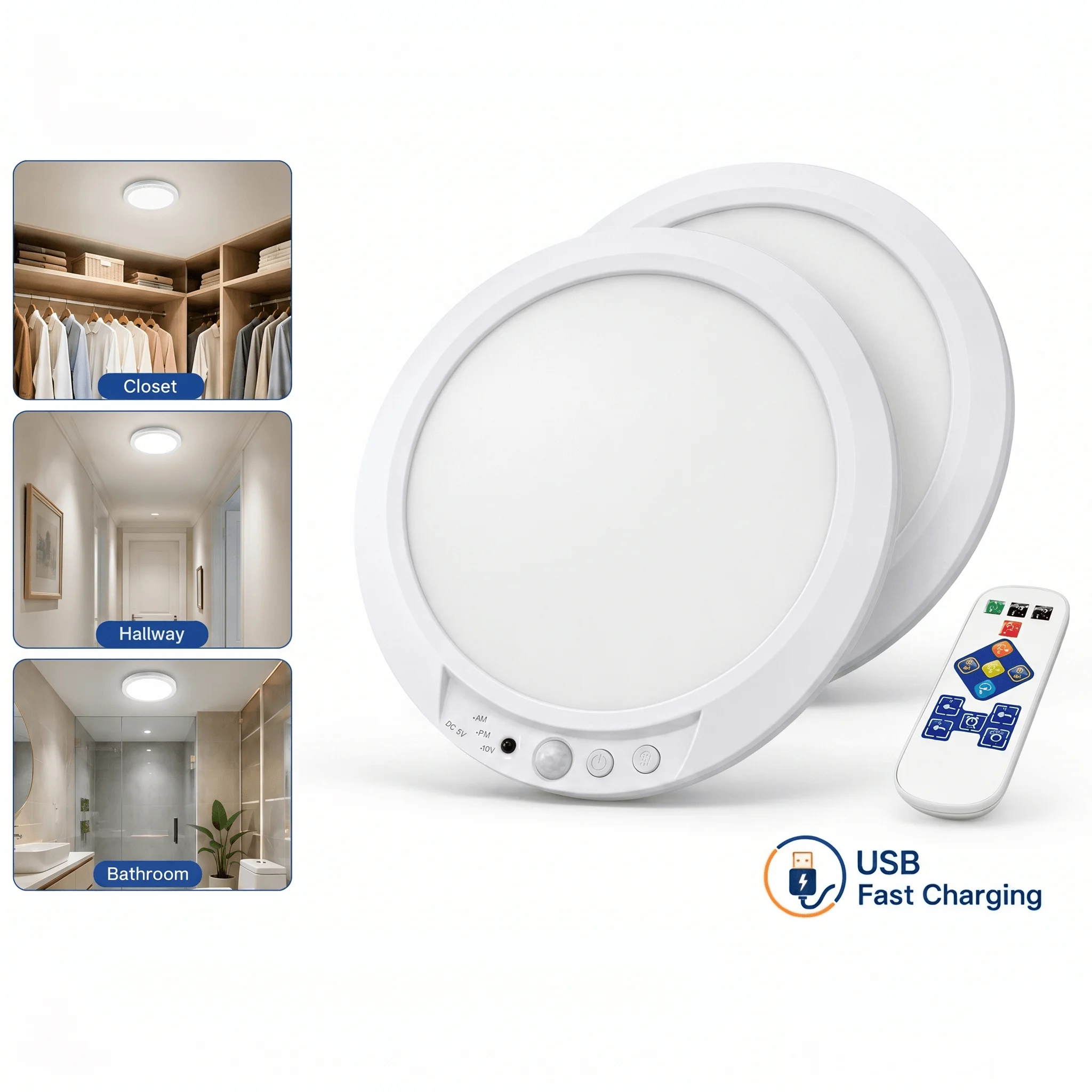 4/2Pack Rechargeable Sensor Ceiling Light with Remote Control, - Image 10
