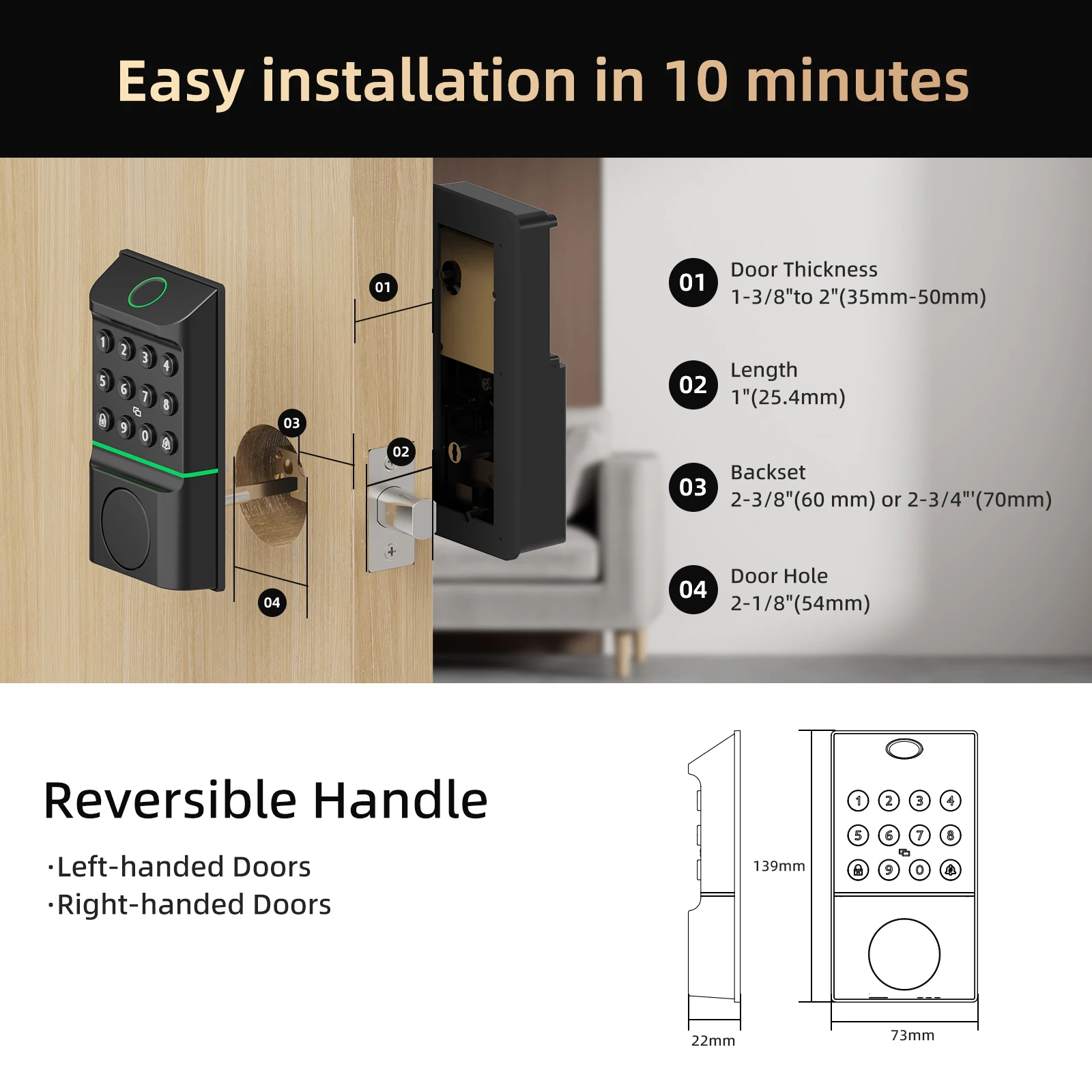 Smart Lock Keyless Entry Door Lock Fingerprint - Image 3
