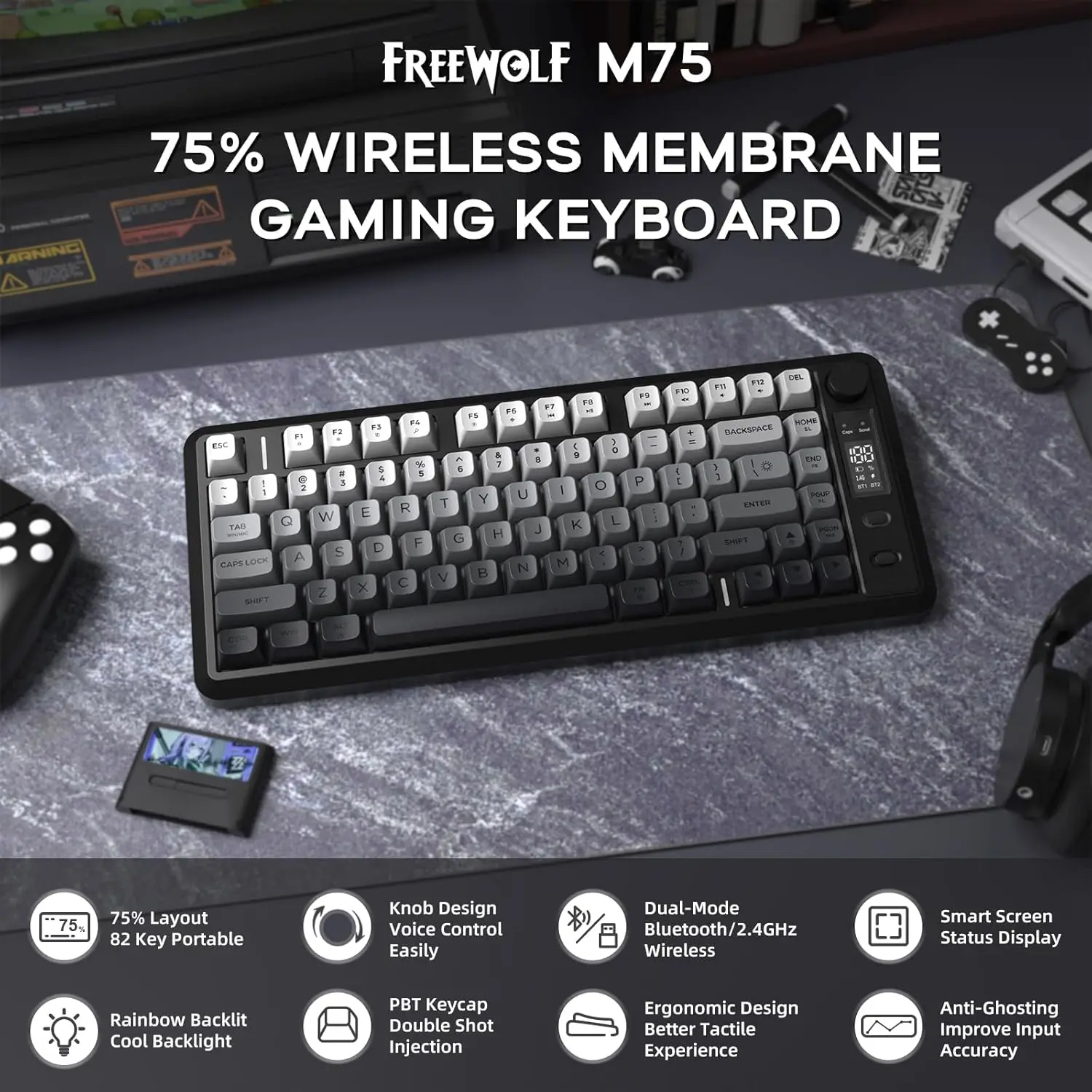 ATTACK SHARK M75 Wireless Membrane Gaming Keyboard - Image 1