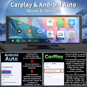 10.26" Portable Car Stereo, Wireless CarPlay & Android Auto Touch Screen GPS Navigation FM Multimedia Player - Thumbnail Image 3