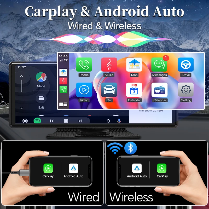 10.26" Portable Car Stereo, Wireless CarPlay & Android Auto Touch Screen GPS Navigation FM Multimedia Player - Image 2