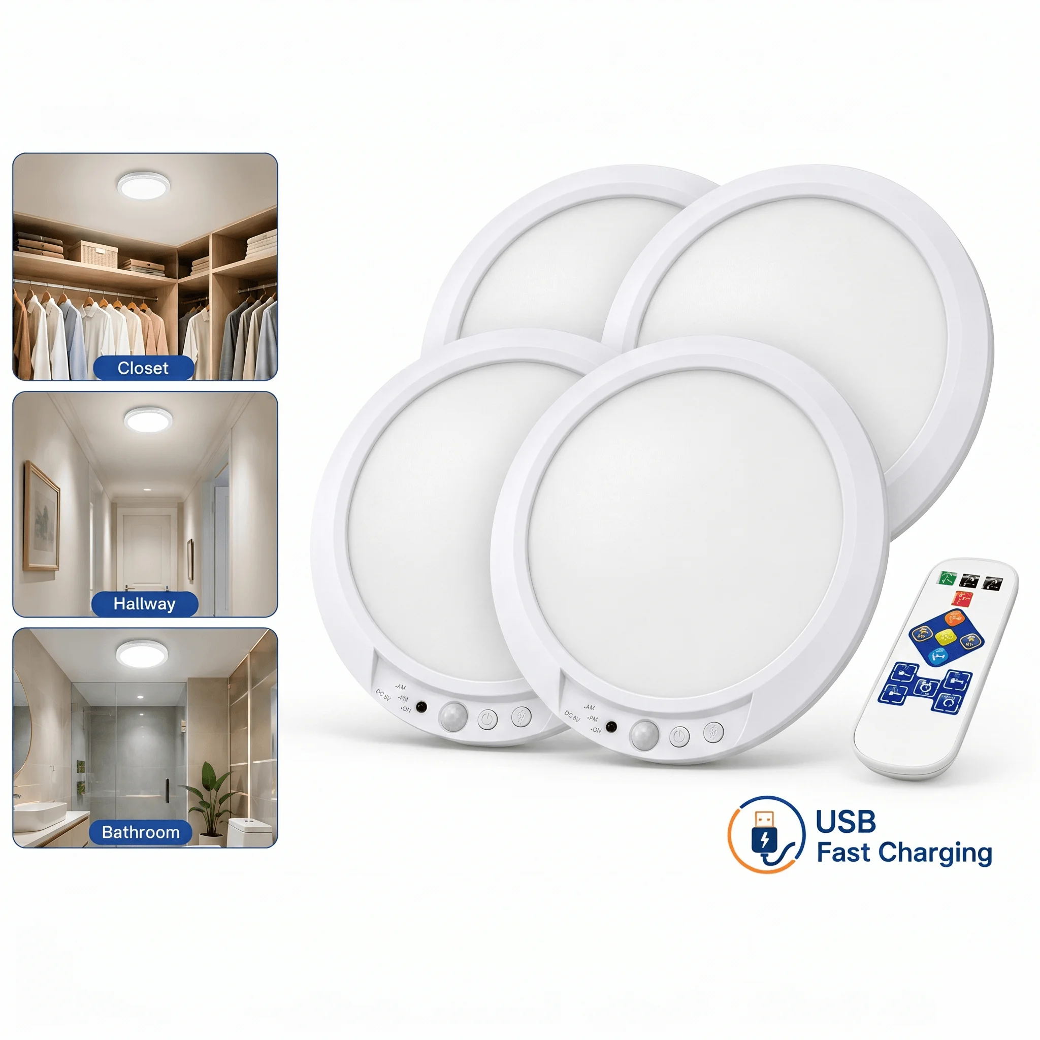 4/2Pack Rechargeable Sensor Ceiling Light with Remote Control, - Image 11