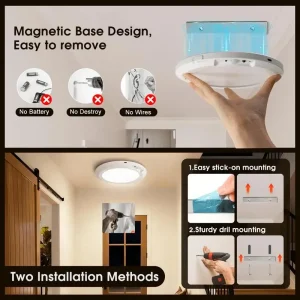 4/2Pack Rechargeable Sensor Ceiling Light with Remote Control, - Thumbnail Image 3