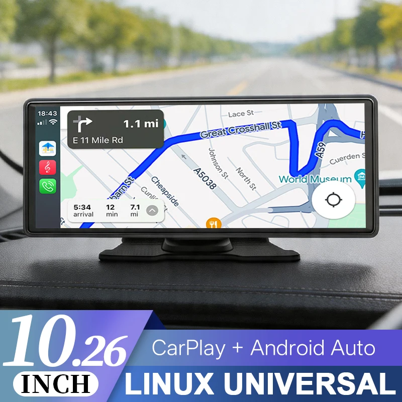 10.26" Portable Car Stereo, Wireless CarPlay & Android Auto Touch Screen GPS Navigation FM Multimedia Player - Image 1
