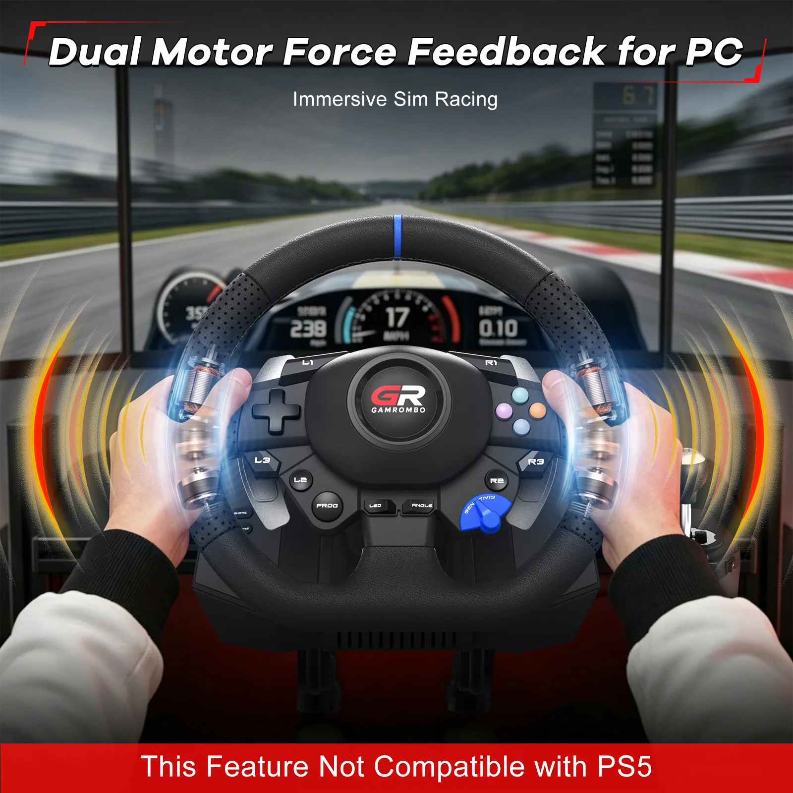 Gaming Steering Wheel 3-Pedal and gear lever Set - Image 3