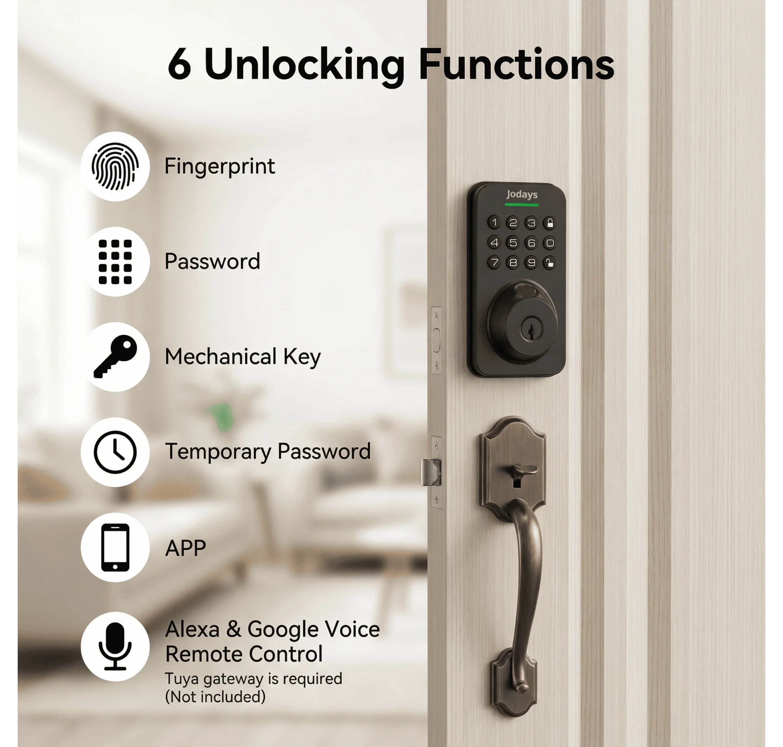 Smart Deadbolt Lock with Fingerprint & Keypad, Keyless Entry Door Lock with App Control, - Image 2