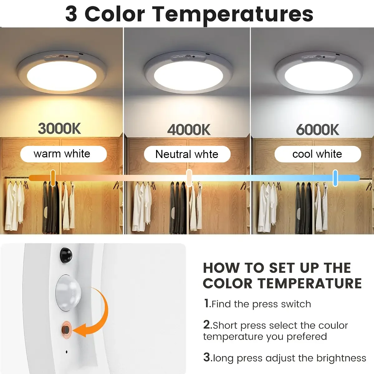 4/2Pack Rechargeable Sensor Ceiling Light with Remote Control, - Image 7