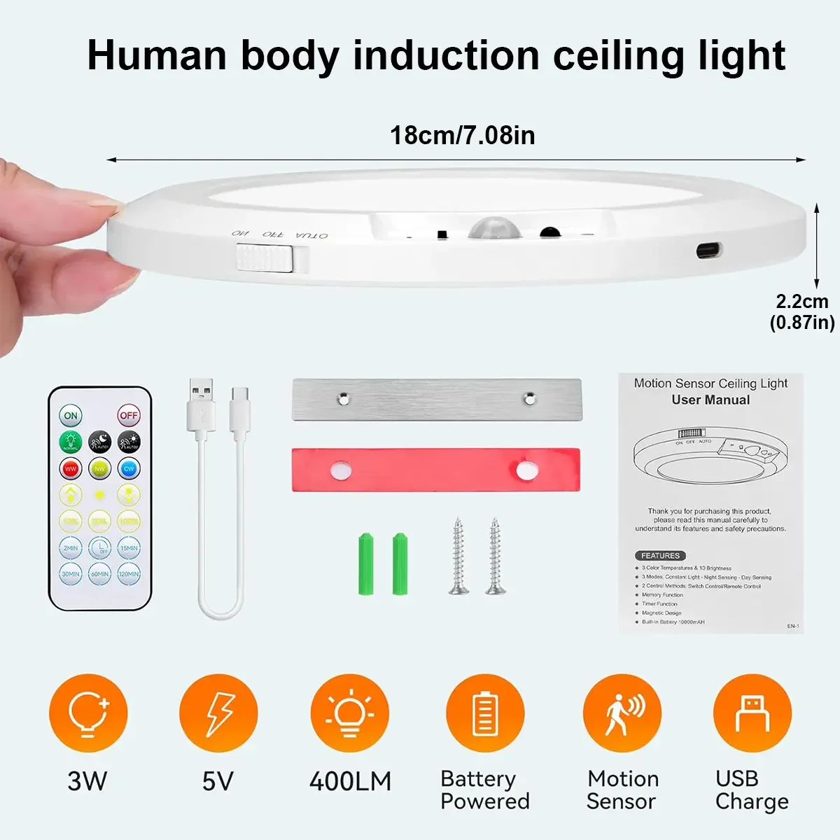 4/2Pack Rechargeable Sensor Ceiling Light with Remote Control, - Image 8