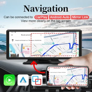 10.26" Portable Car Stereo, Wireless CarPlay & Android Auto Touch Screen GPS Navigation FM Multimedia Player - Thumbnail Image 4
