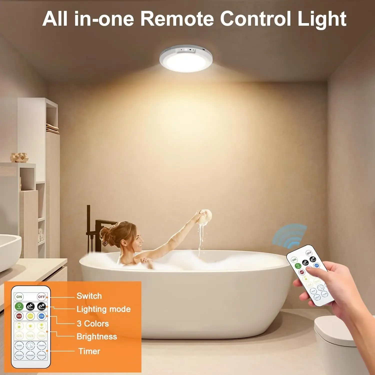 4/2Pack Rechargeable Sensor Ceiling Light with Remote Control, - Image 6